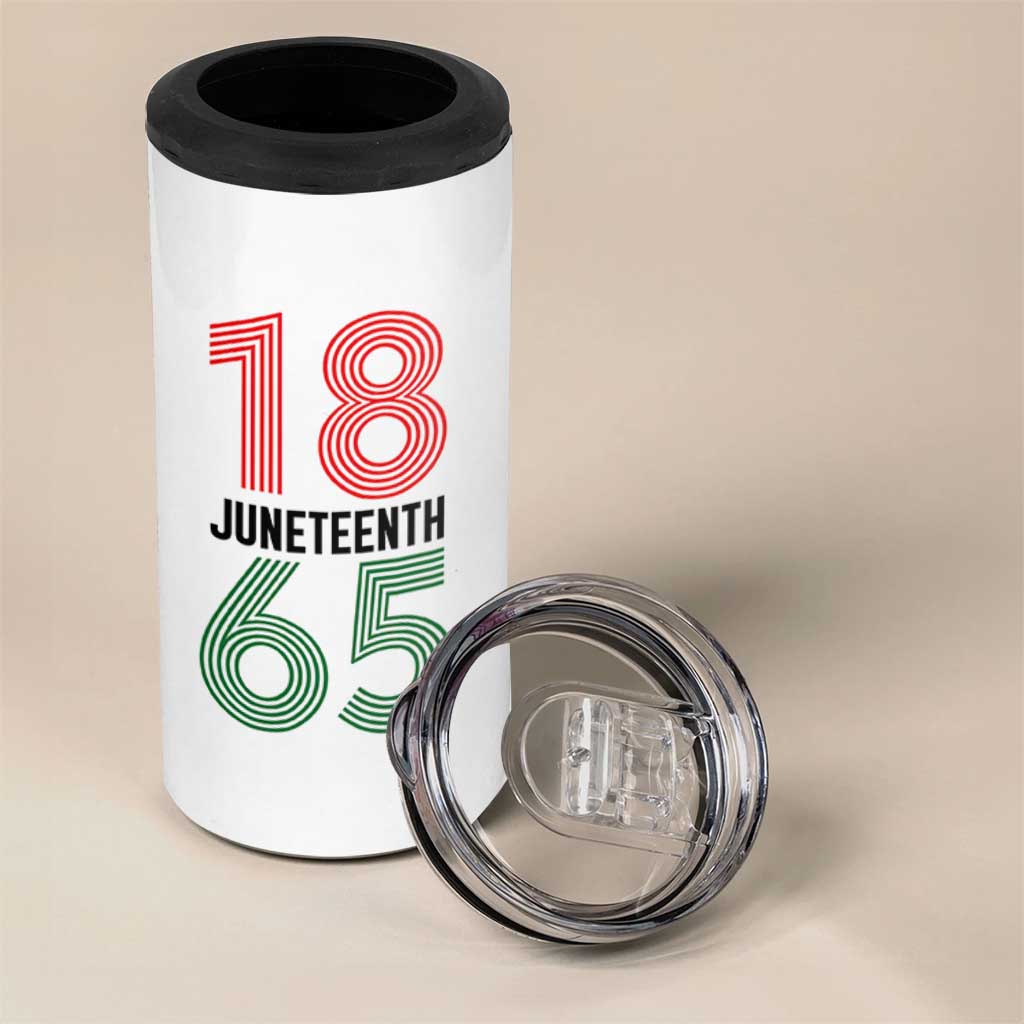 Vintage Juneteenth 1865 4 in 1 Can Cooler Tumbler Retro Striped Number Graphic