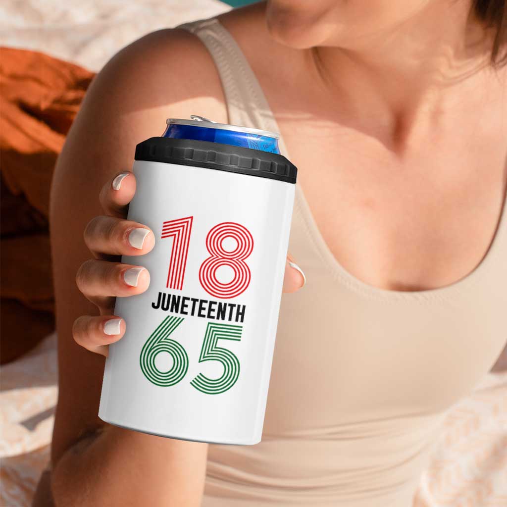 Vintage Juneteenth 1865 4 in 1 Can Cooler Tumbler Retro Striped Number Graphic
