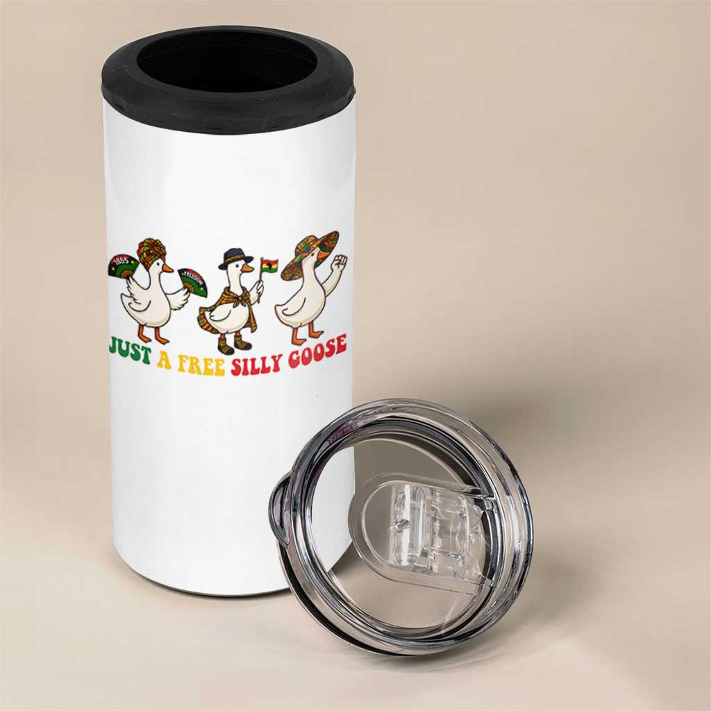 Funny Just A Free Silly Goose 4 in 1 Can Cooler Tumbler Juneteenth Freedom Day