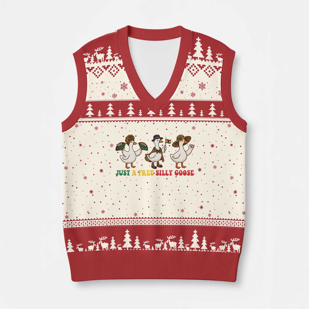 Funny Just A Free Silly Goose V-Neck Knit Sweater Vest Juneteenth Freedom Day
