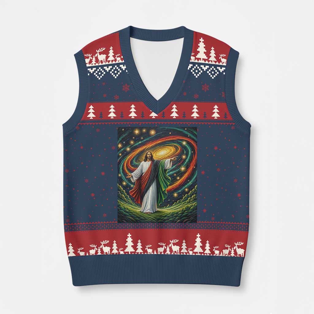 Black Jesus Juneteenth V-Neck Knit Sweater Vest African American Christian Pride
