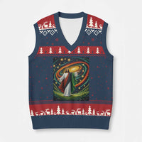 Black Jesus Juneteenth V-Neck Knit Sweater Vest African American Christian Pride