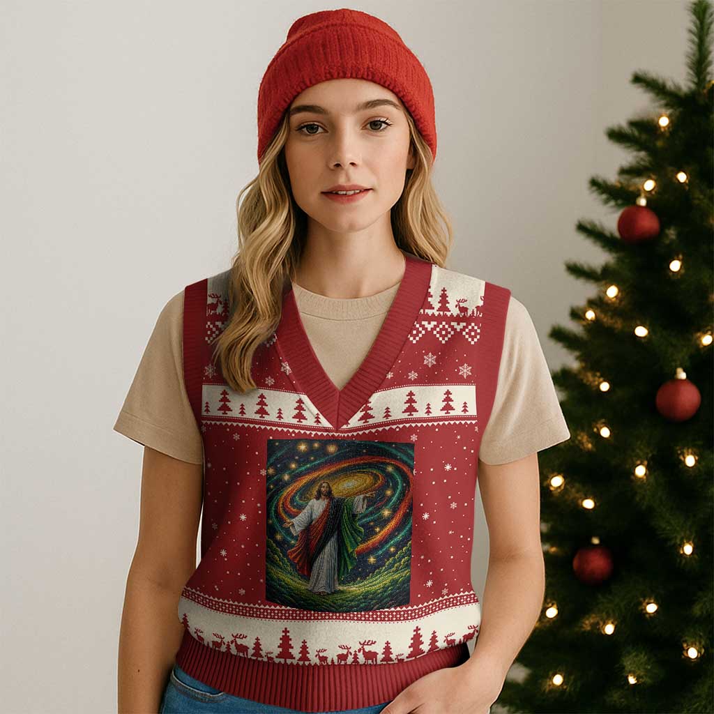 Black Jesus Juneteenth V-Neck Knit Sweater Vest African American Christian Pride