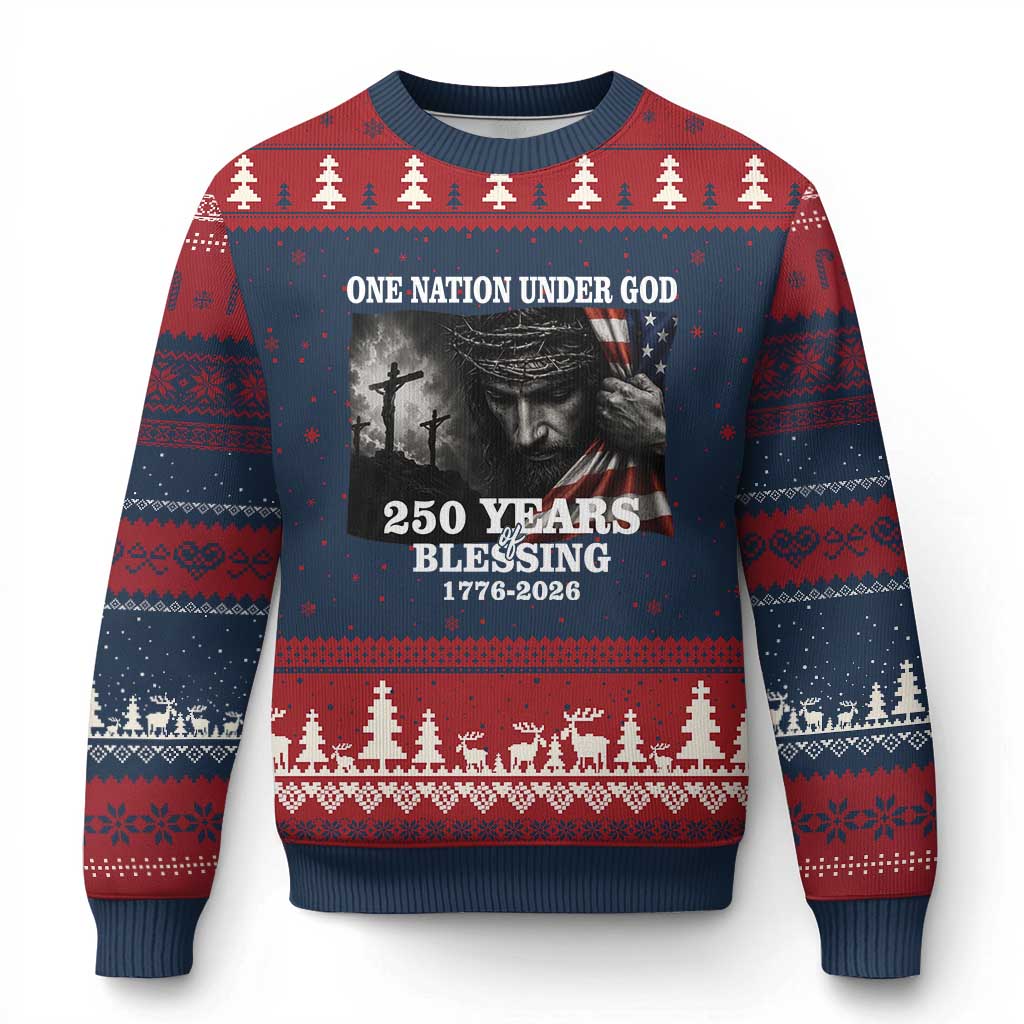 One Nation Under God 250th Anniversary Ugly Christmas Sweater American Patriotic Faith