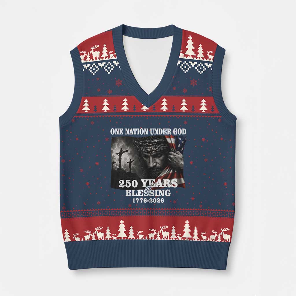 One Nation Under God 250th Anniversary V-Neck Knit Sweater Vest American Patriotic Faith