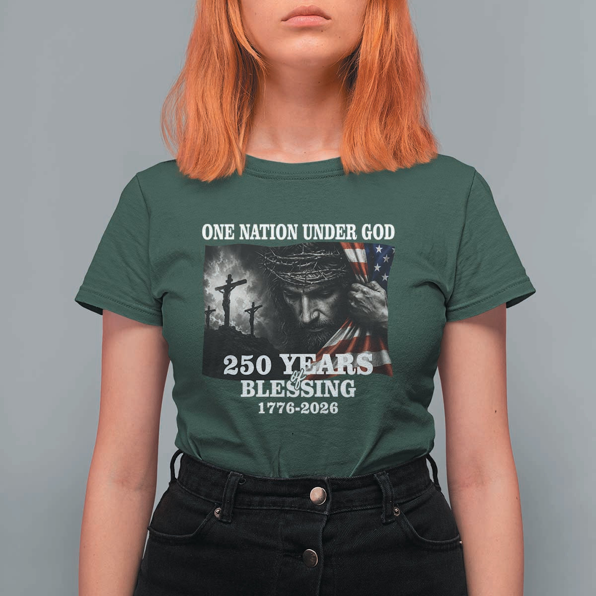 One Nation Under God 250th Anniversary T Shirt For Women American Patriotic Faith