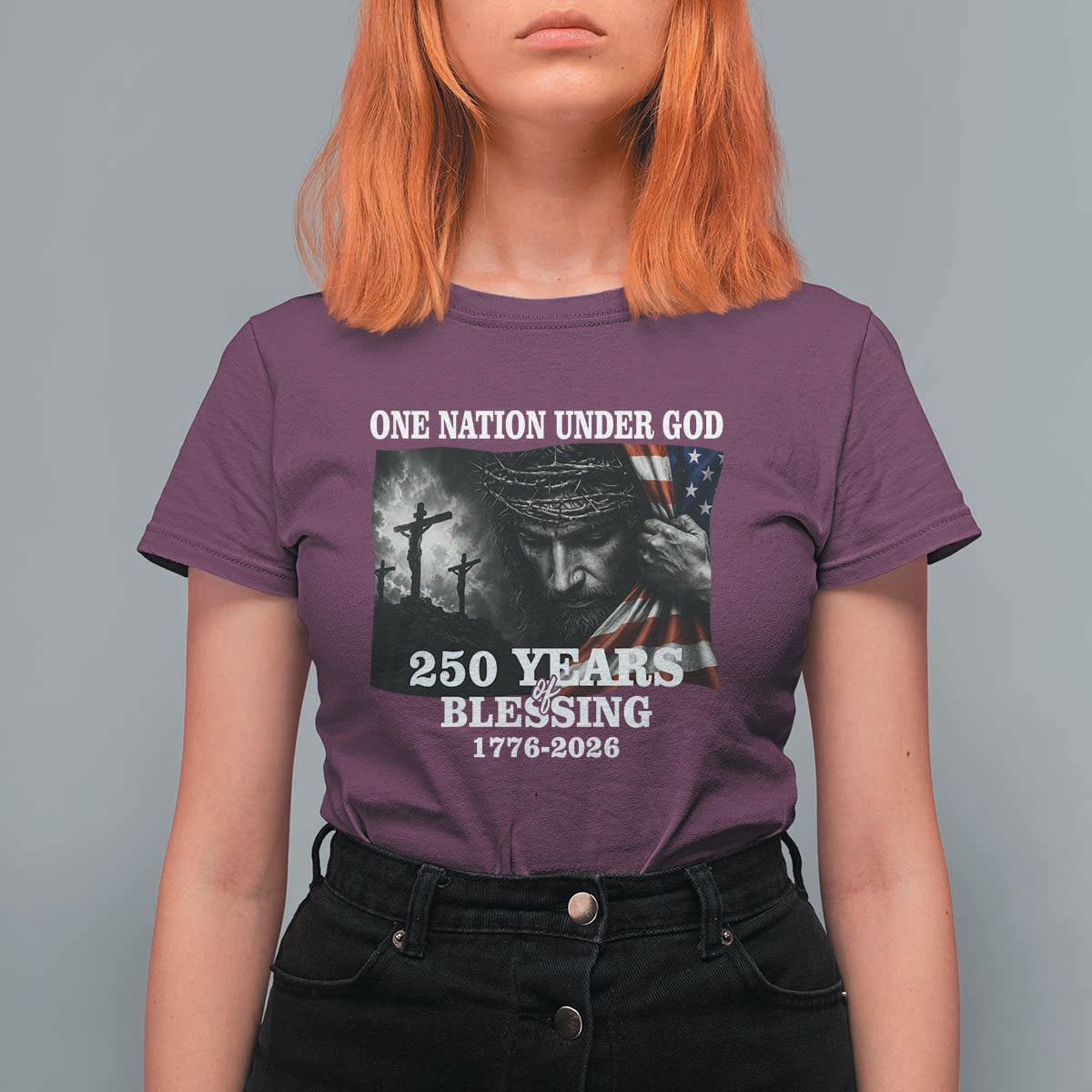 One Nation Under God 250th Anniversary T Shirt For Women American Patriotic Faith