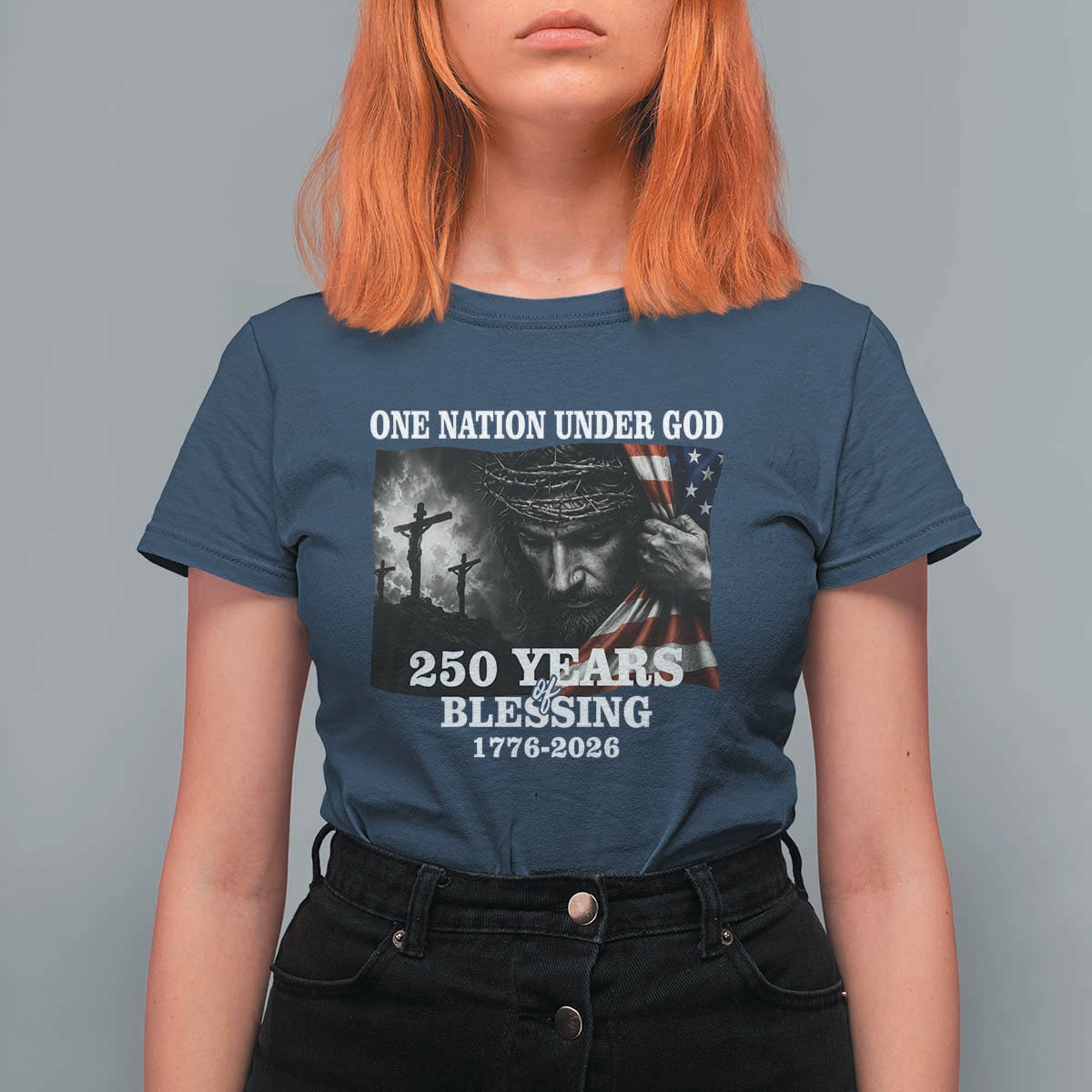 One Nation Under God 250th Anniversary T Shirt For Women American Patriotic Faith