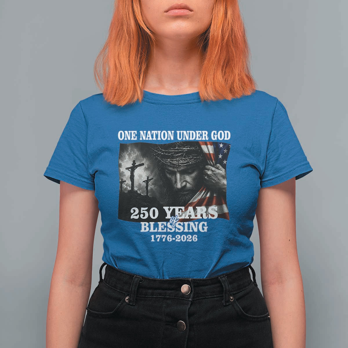 One Nation Under God 250th Anniversary T Shirt For Women American Patriotic Faith