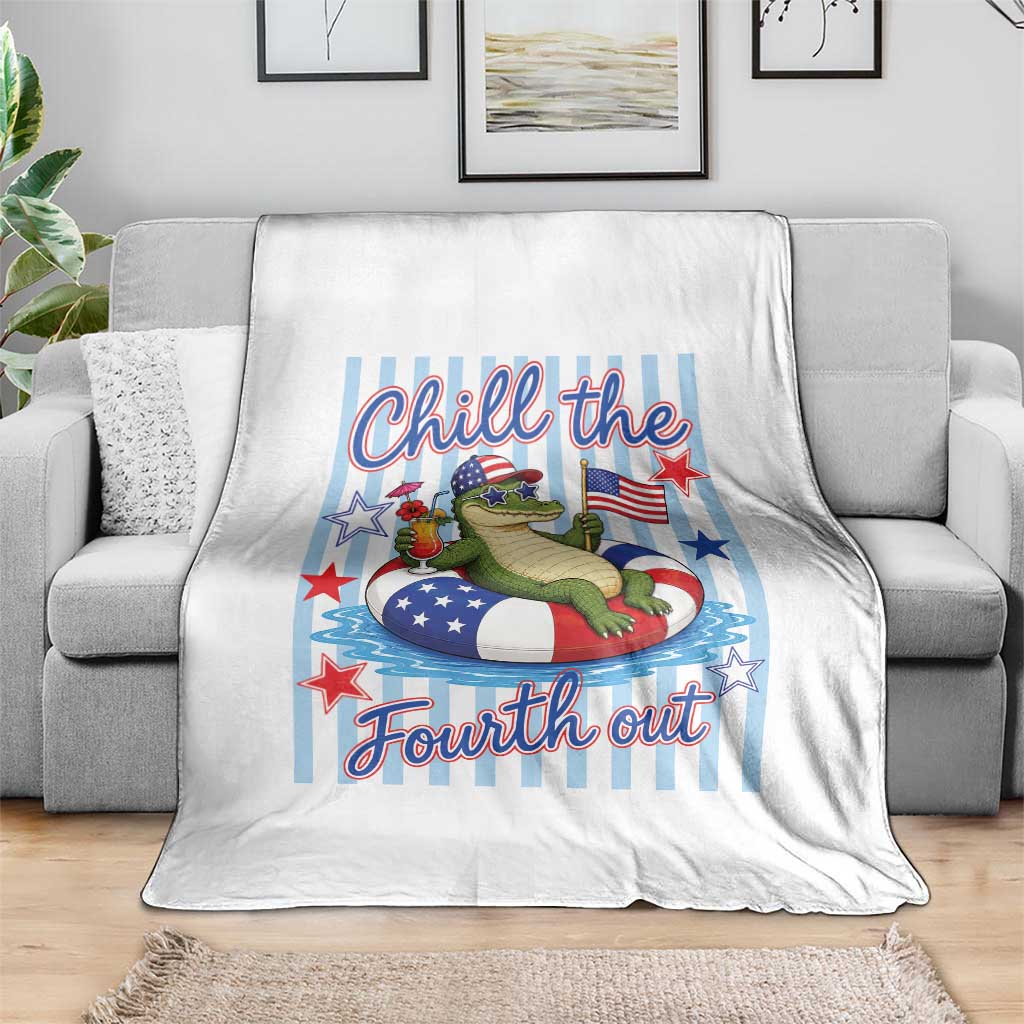 Funny Patriotic Alligator Throw Blanket Chill The Fourth Out