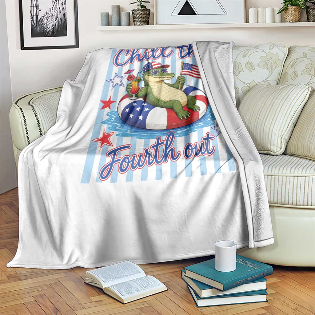 Funny Patriotic Alligator Throw Blanket Chill The Fourth Out