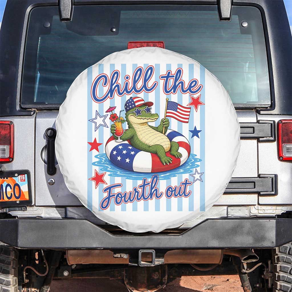Funny Patriotic Alligator Spare Tire Cover Chill The Fourth Out