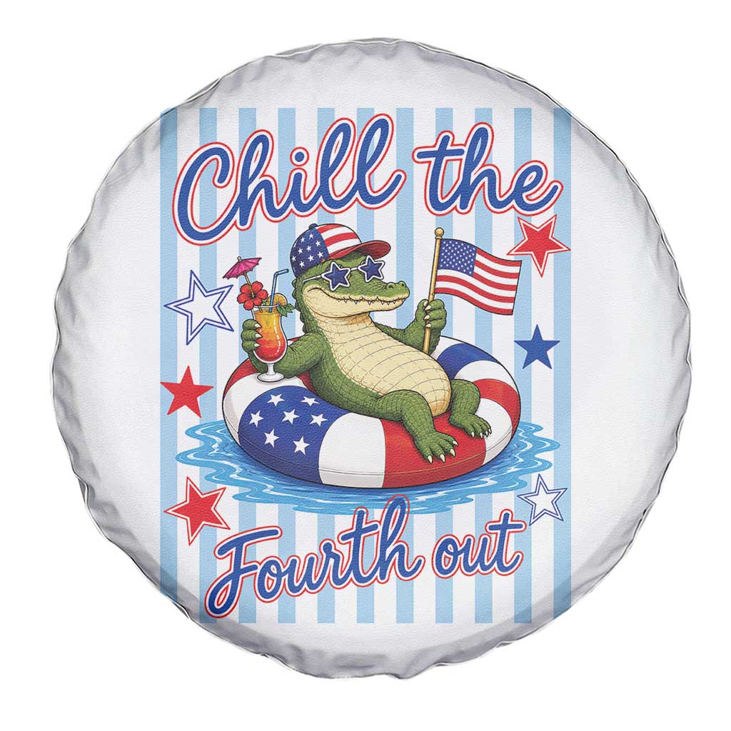 Funny Patriotic Alligator Spare Tire Cover Chill The Fourth Out