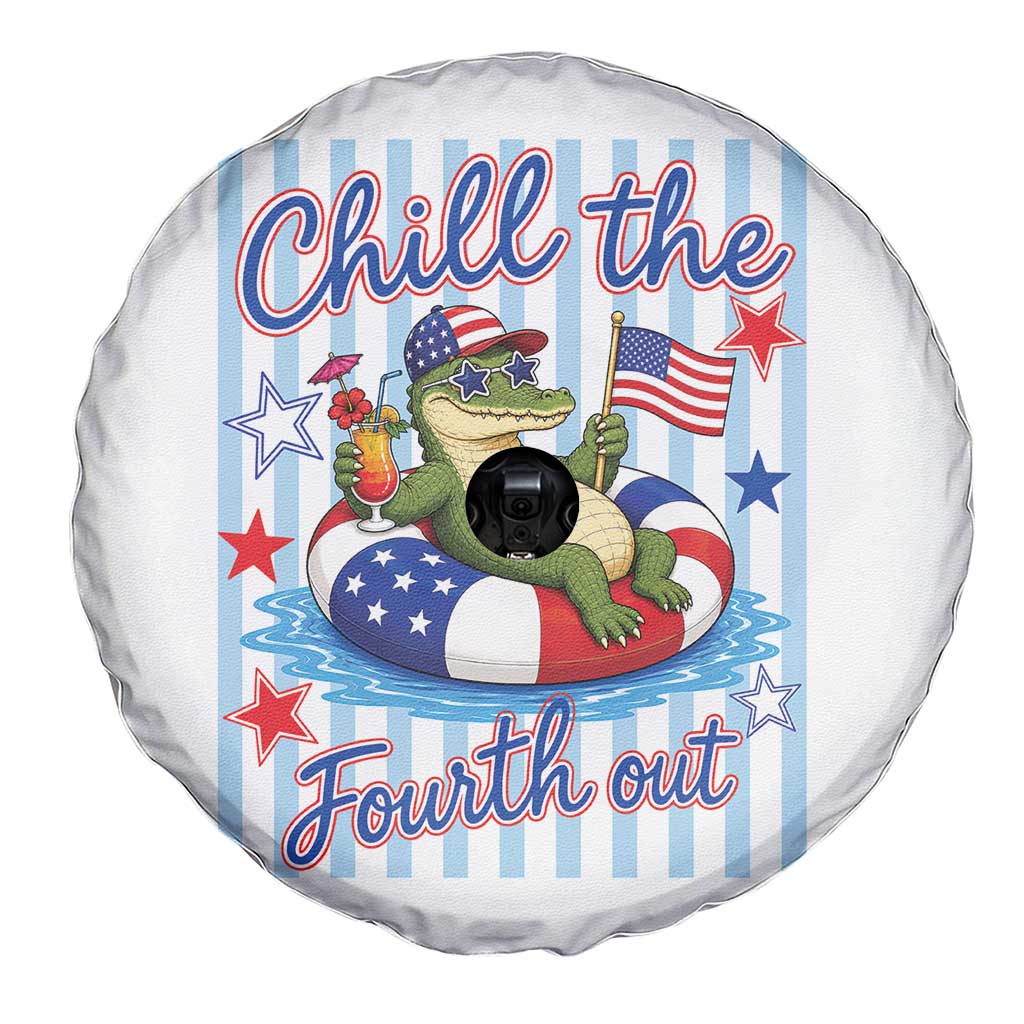 Funny Patriotic Alligator Spare Tire Cover Chill The Fourth Out