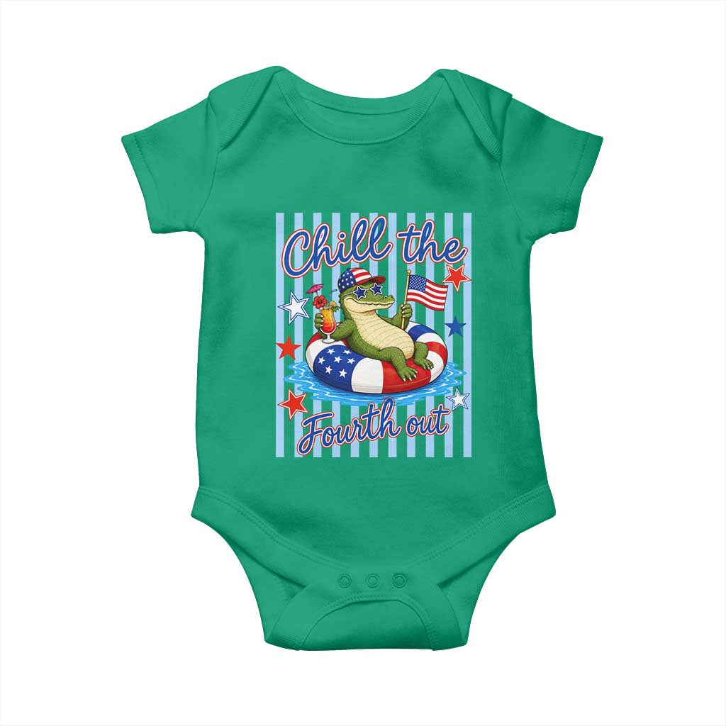 Funny Patriotic Alligator Baby Onesie Chill The Fourth Out