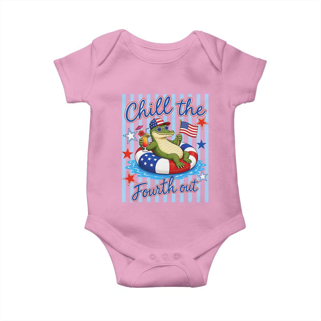 Funny Patriotic Alligator Baby Onesie Chill The Fourth Out