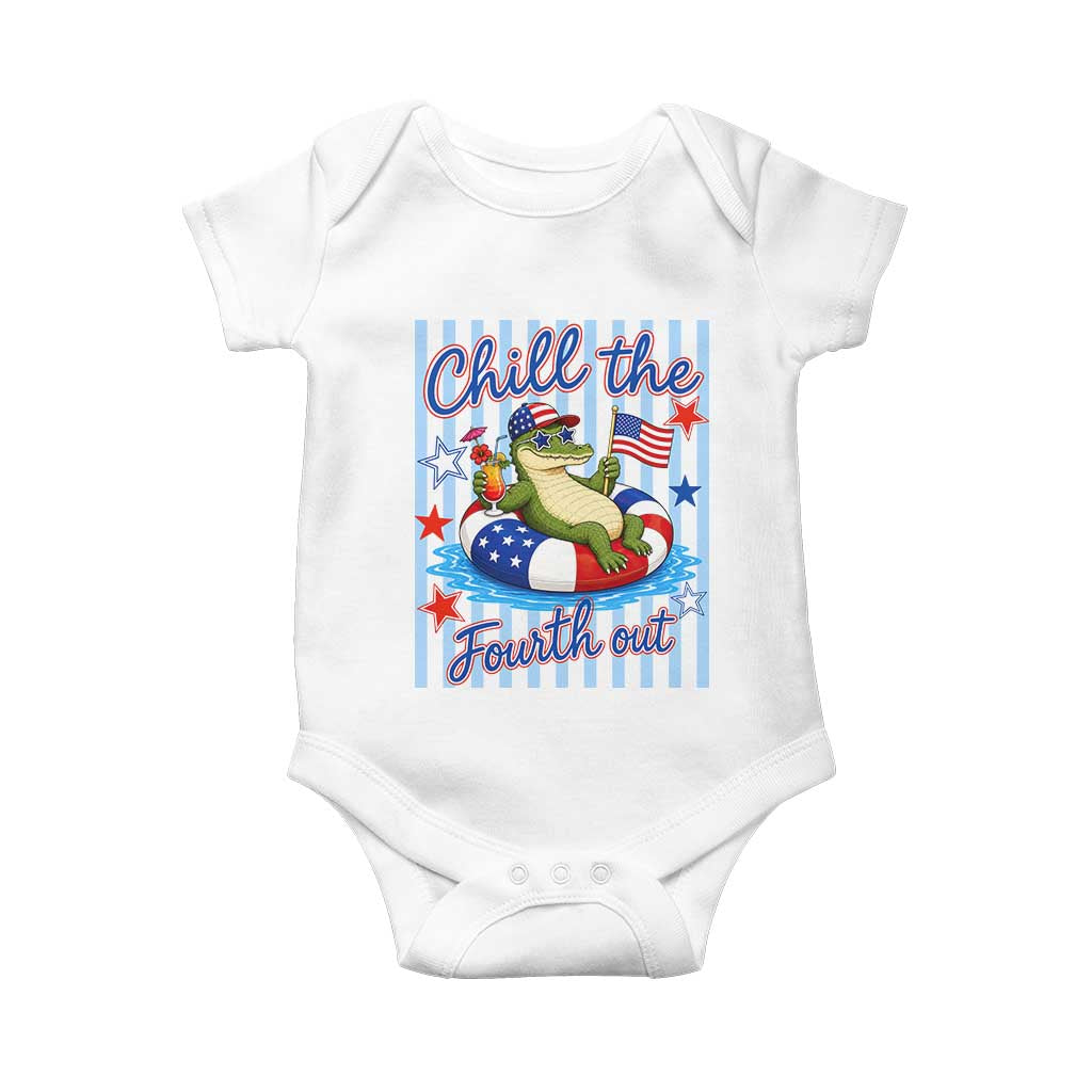 Funny Patriotic Alligator Baby Onesie Chill The Fourth Out