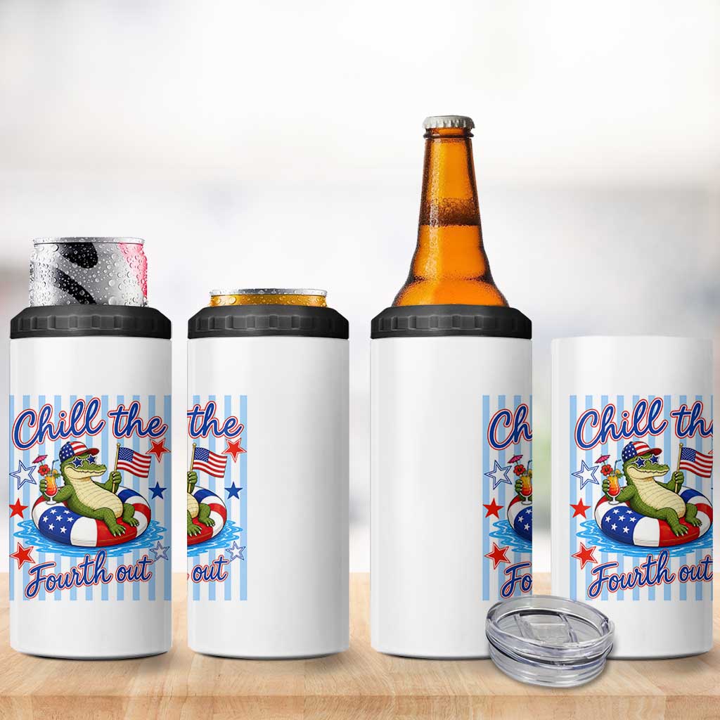 Funny Patriotic Alligator 4 in 1 Can Cooler Tumbler Chill The Fourth Out