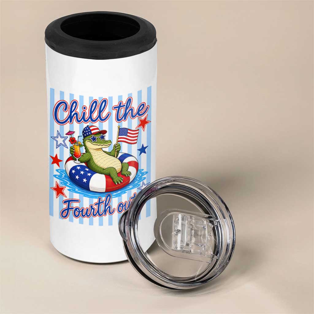 Funny Patriotic Alligator 4 in 1 Can Cooler Tumbler Chill The Fourth Out