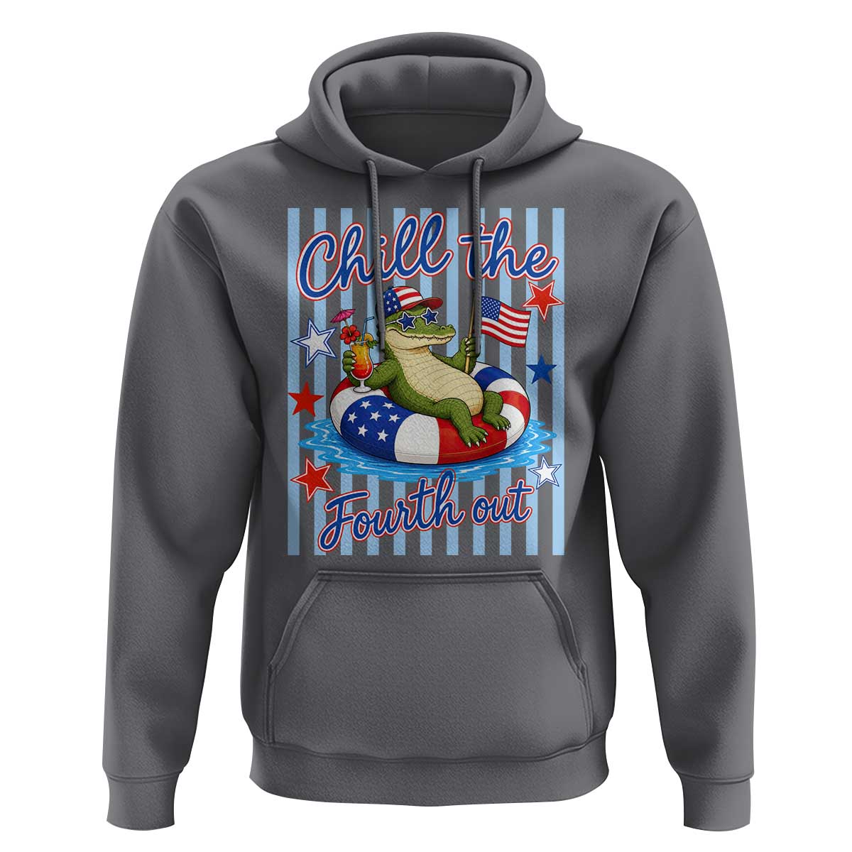 Funny Patriotic Alligator Hoodie Chill The Fourth Out