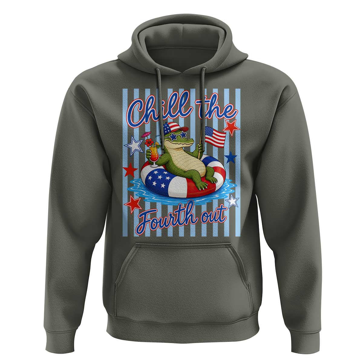 Funny Patriotic Alligator Hoodie Chill The Fourth Out