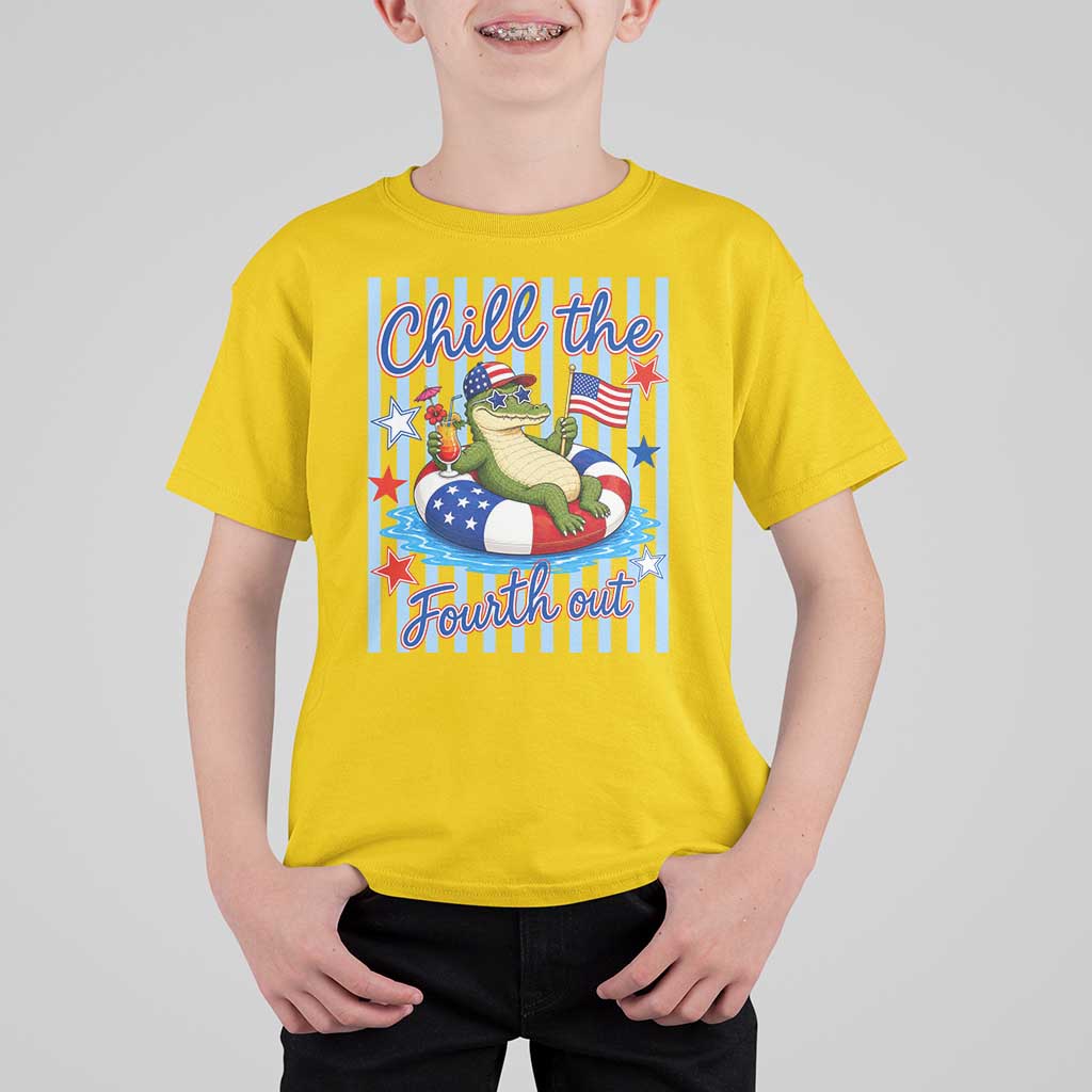Funny Patriotic Alligator T Shirt For Kid Chill The Fourth Out