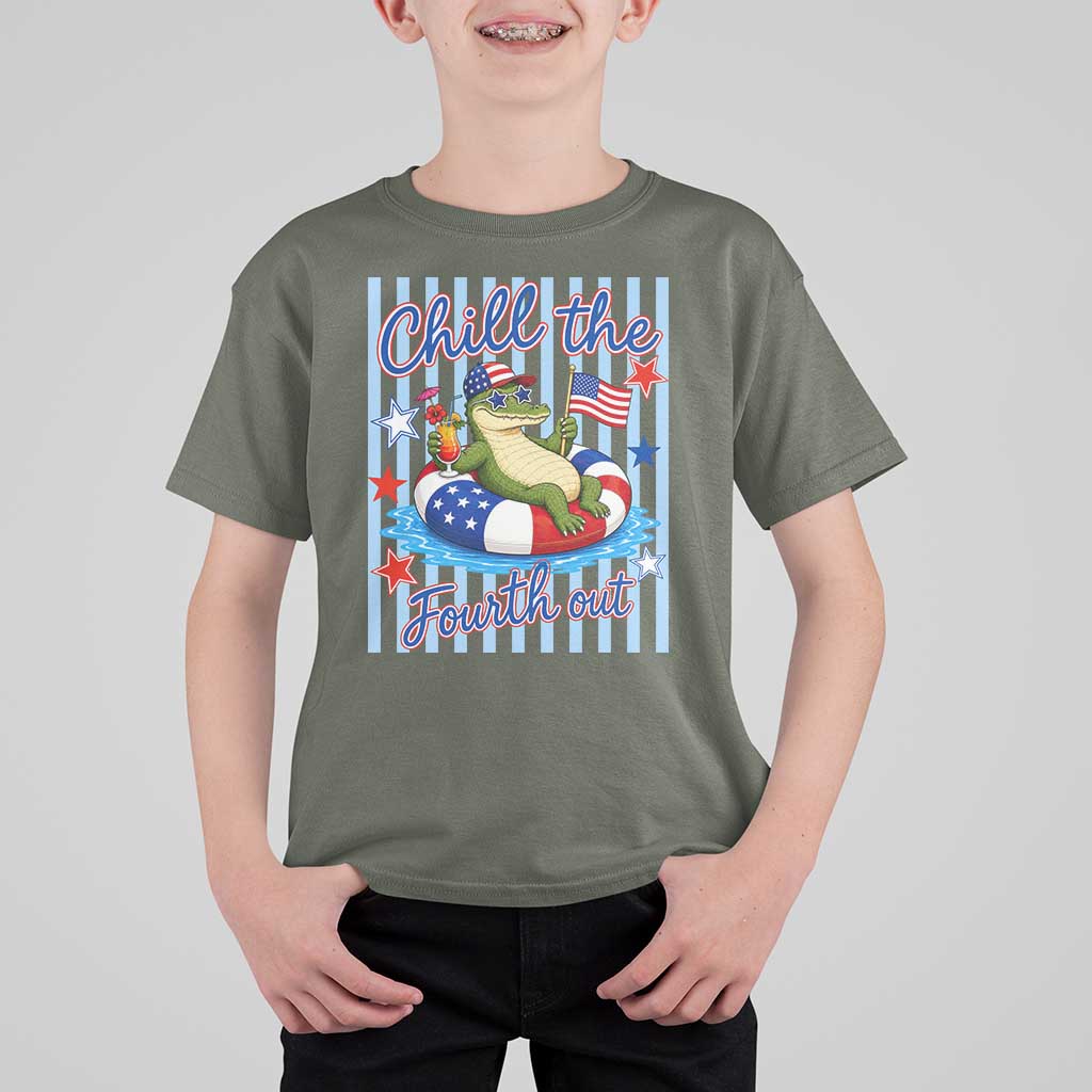 Funny Patriotic Alligator T Shirt For Kid Chill The Fourth Out