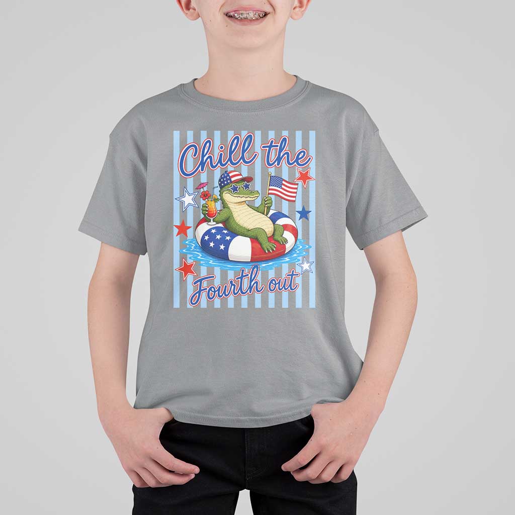 Funny Patriotic Alligator T Shirt For Kid Chill The Fourth Out