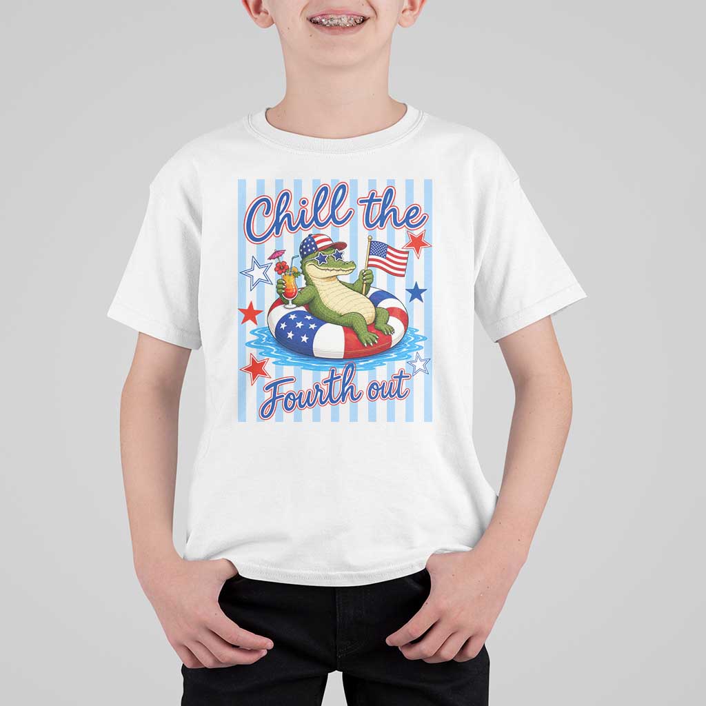 Funny Patriotic Alligator T Shirt For Kid Chill The Fourth Out