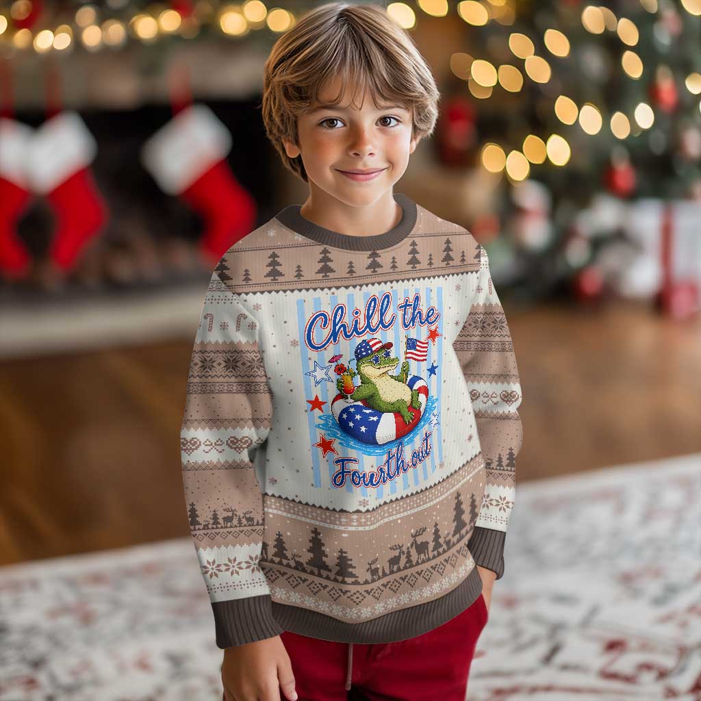 Funny Patriotic Alligator Ugly Christmas Sweater Chill The Fourth Out