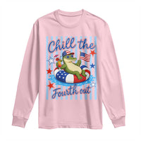 Funny Patriotic Alligator Long Sleeve Shirt Chill The Fourth Out