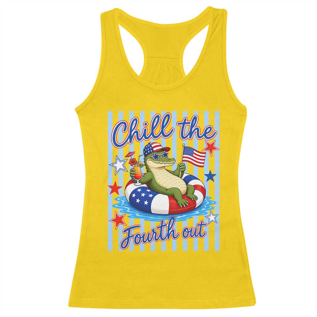 Funny Patriotic Alligator Racerback Tank Top Chill The Fourth Out