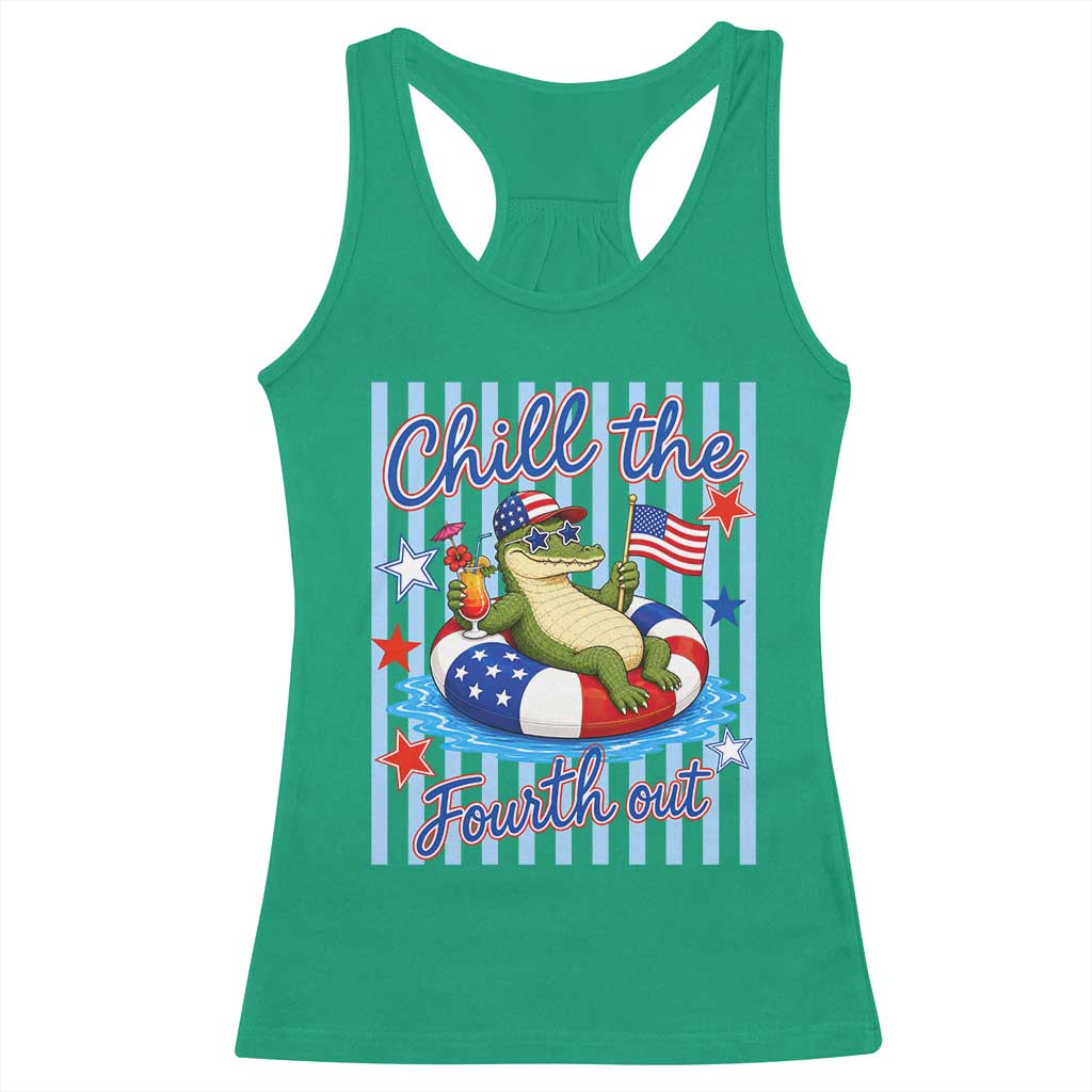 Funny Patriotic Alligator Racerback Tank Top Chill The Fourth Out