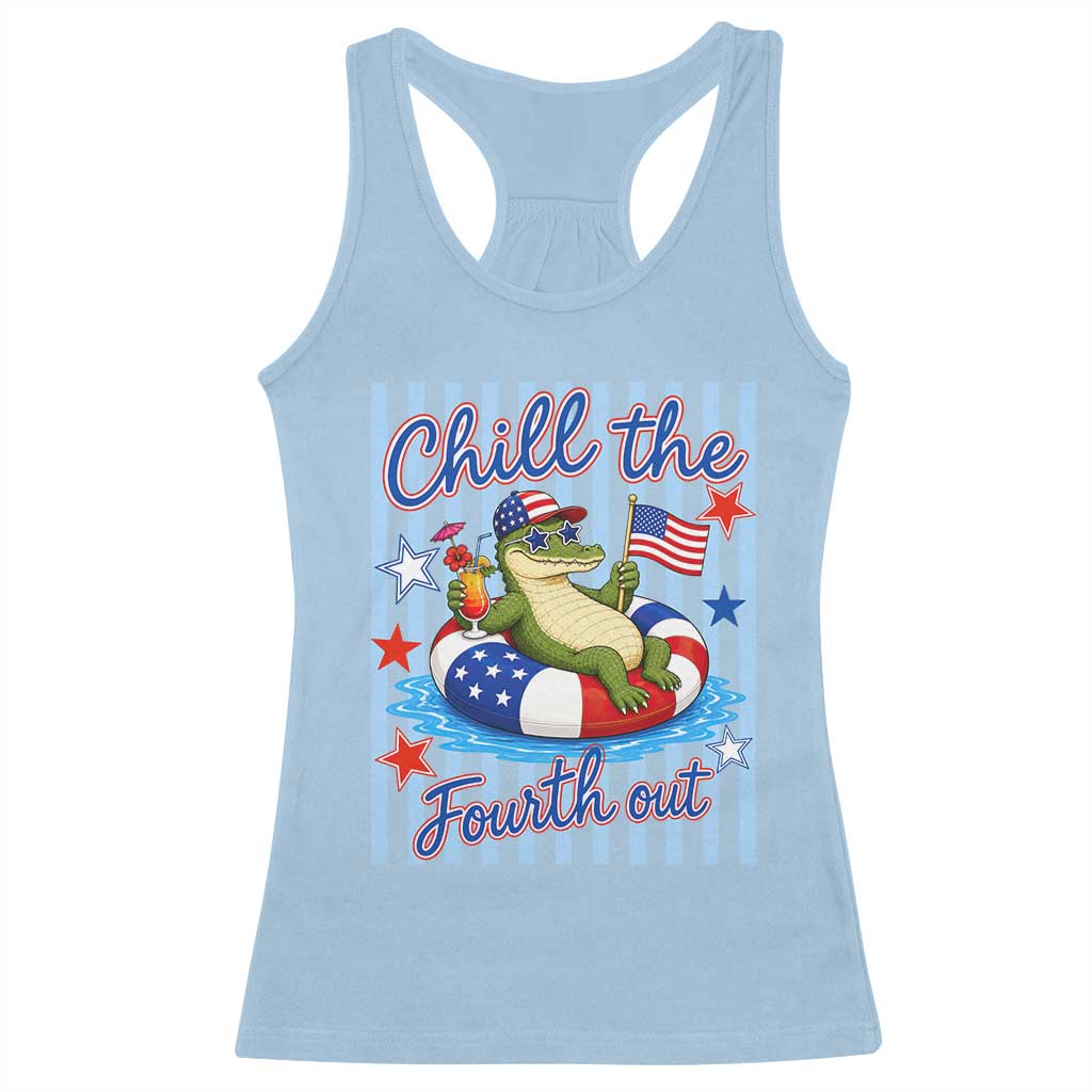 Funny Patriotic Alligator Racerback Tank Top Chill The Fourth Out