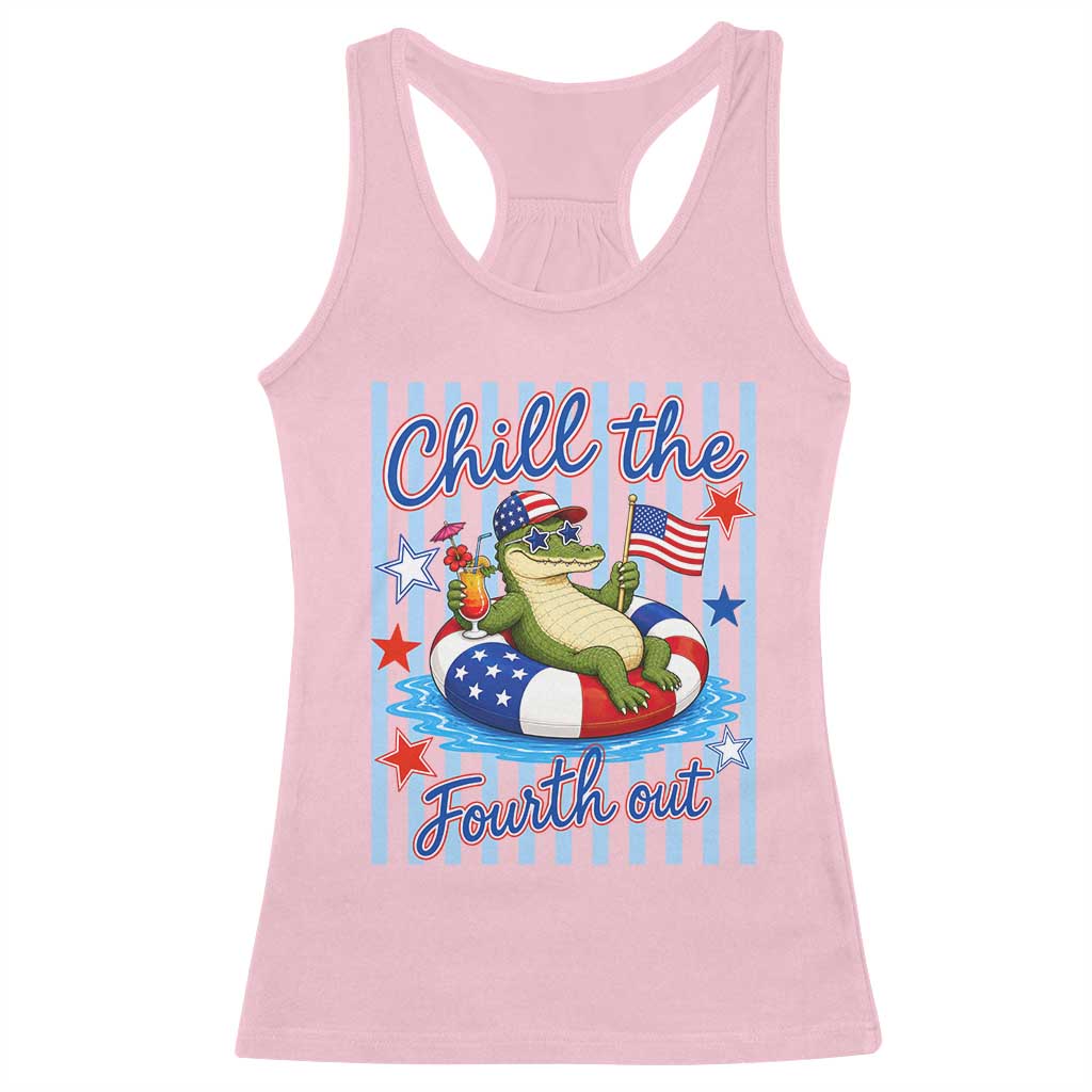 Funny Patriotic Alligator Racerback Tank Top Chill The Fourth Out