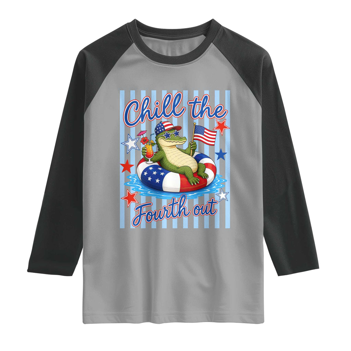 Funny Patriotic Alligator Raglan Shirt Chill The Fourth Out