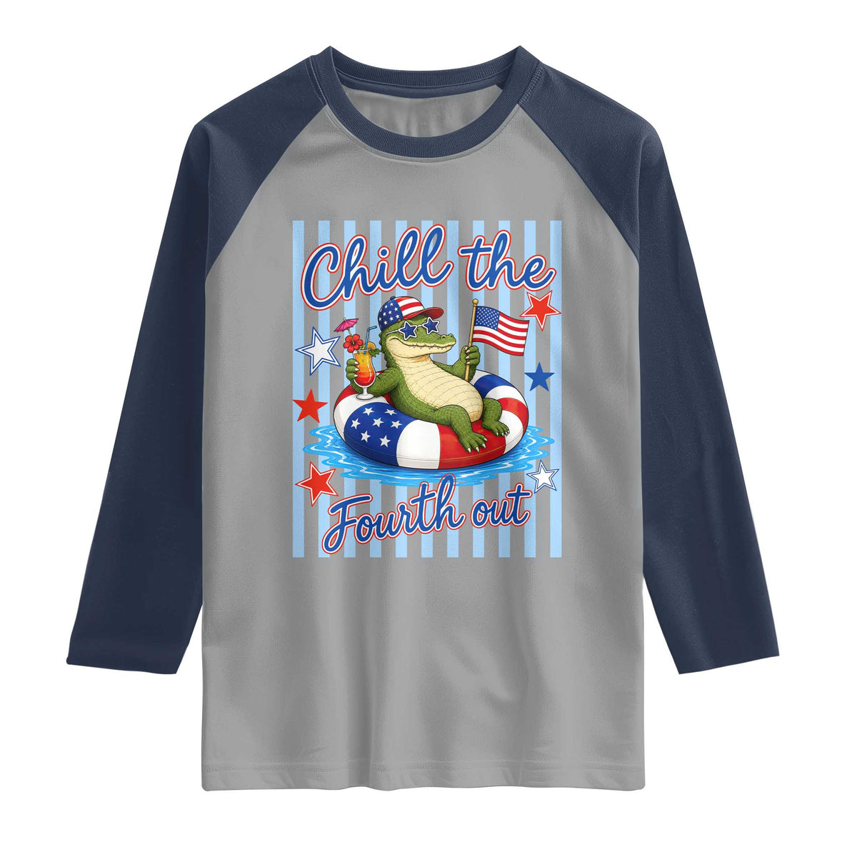 Funny Patriotic Alligator Raglan Shirt Chill The Fourth Out
