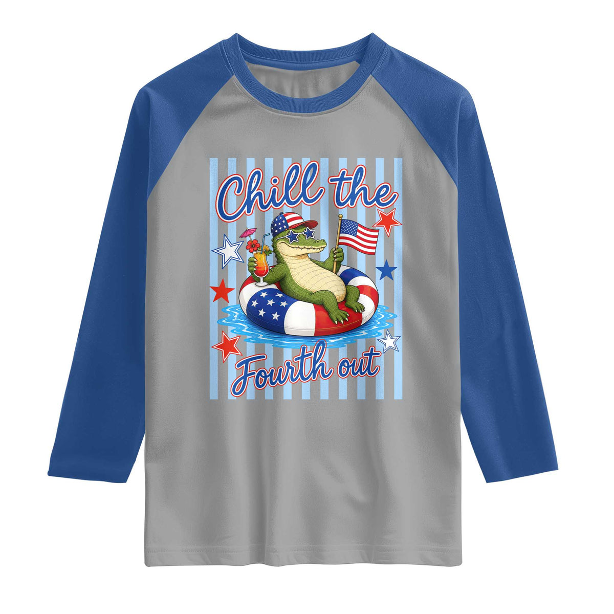Funny Patriotic Alligator Raglan Shirt Chill The Fourth Out