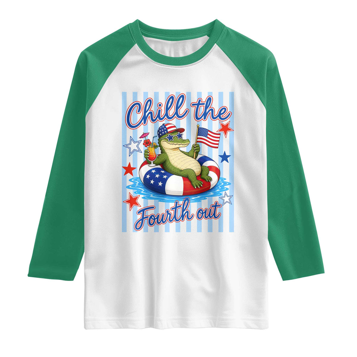 Funny Patriotic Alligator Raglan Shirt Chill The Fourth Out