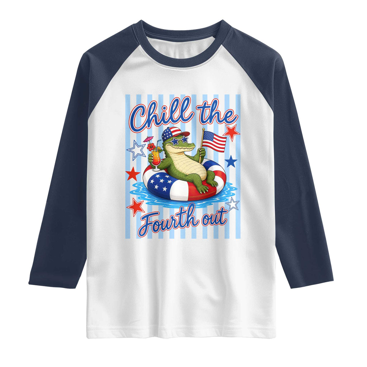 Funny Patriotic Alligator Raglan Shirt Chill The Fourth Out