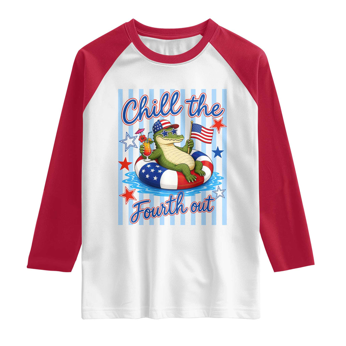 Funny Patriotic Alligator Raglan Shirt Chill The Fourth Out