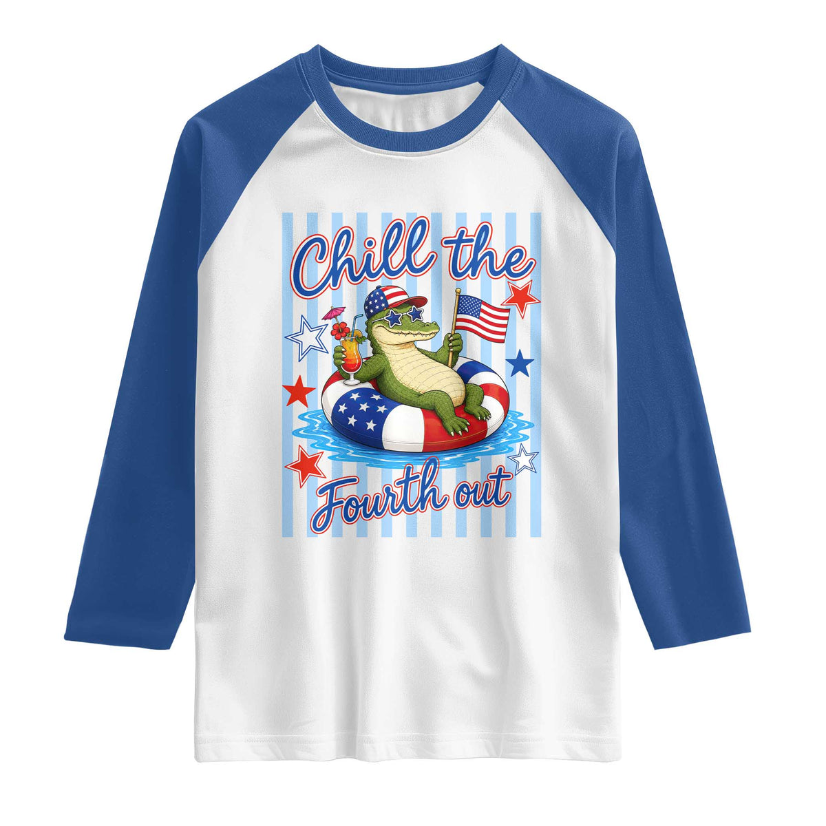 Funny Patriotic Alligator Raglan Shirt Chill The Fourth Out