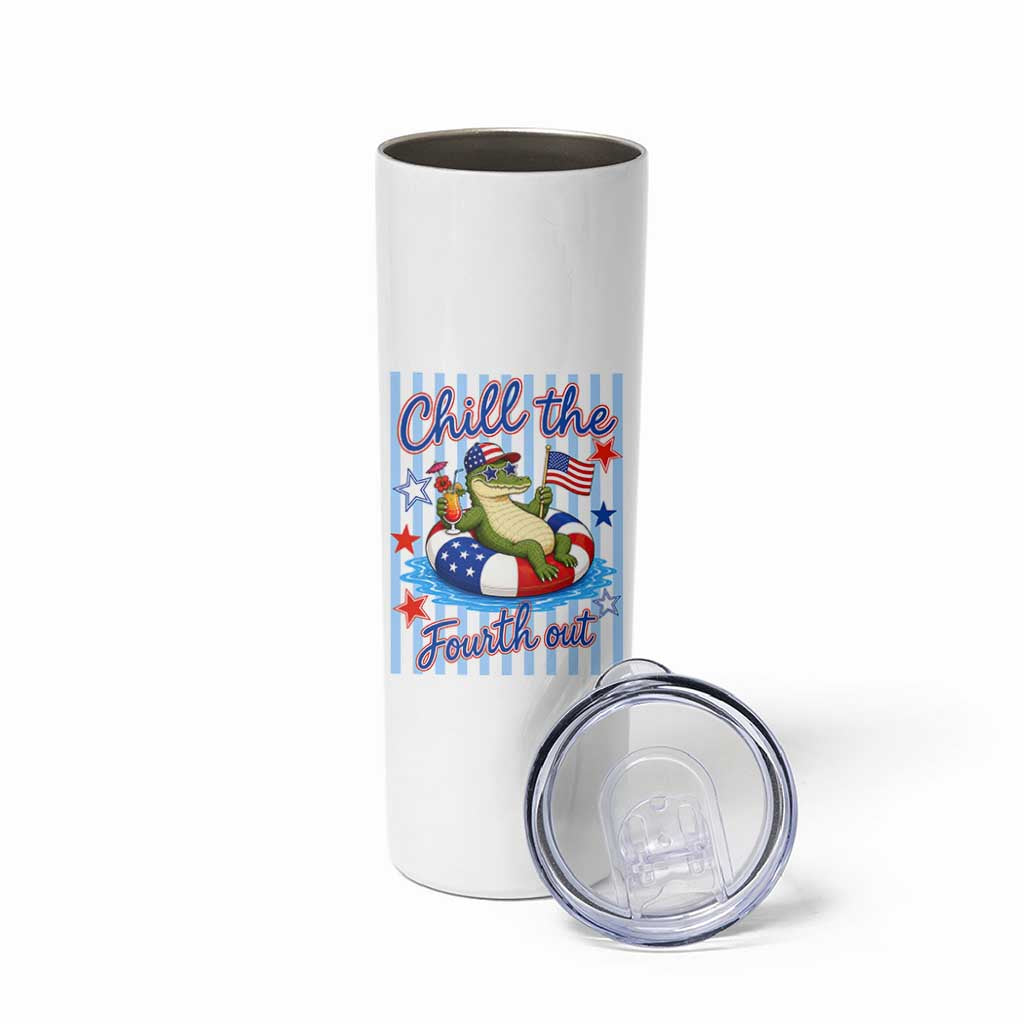 Funny Patriotic Alligator Skinny Tumbler Chill The Fourth Out
