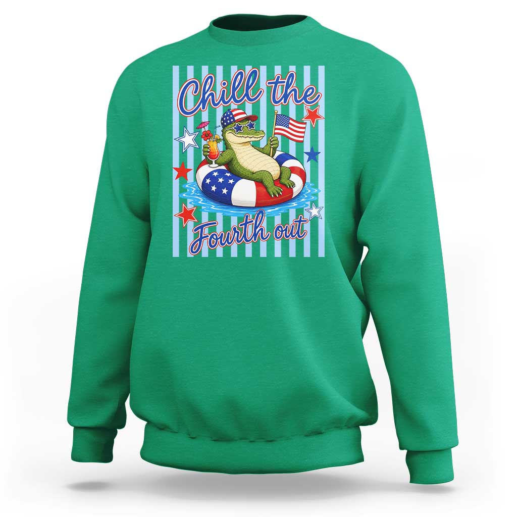 Funny Patriotic Alligator Sweatshirt Chill The Fourth Out