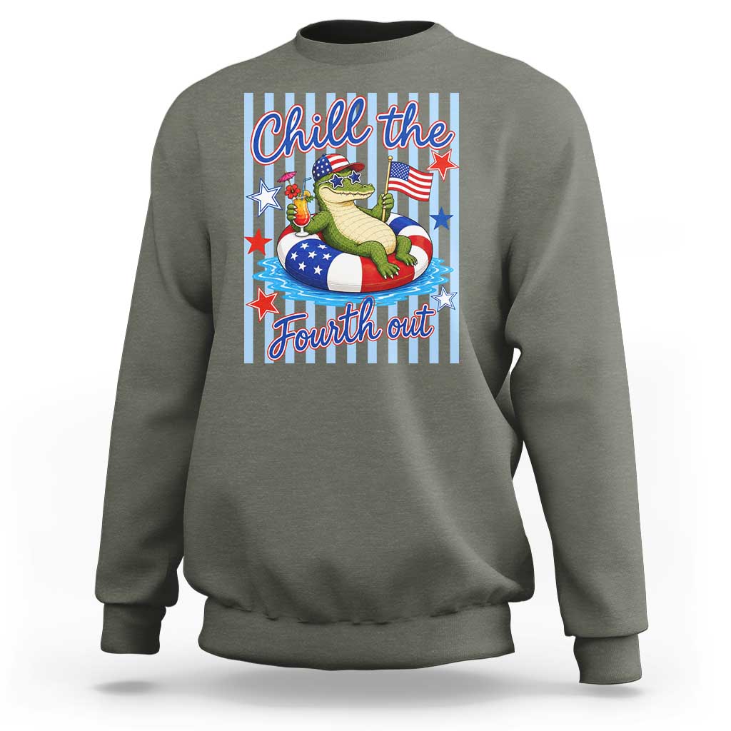 Funny Patriotic Alligator Sweatshirt Chill The Fourth Out