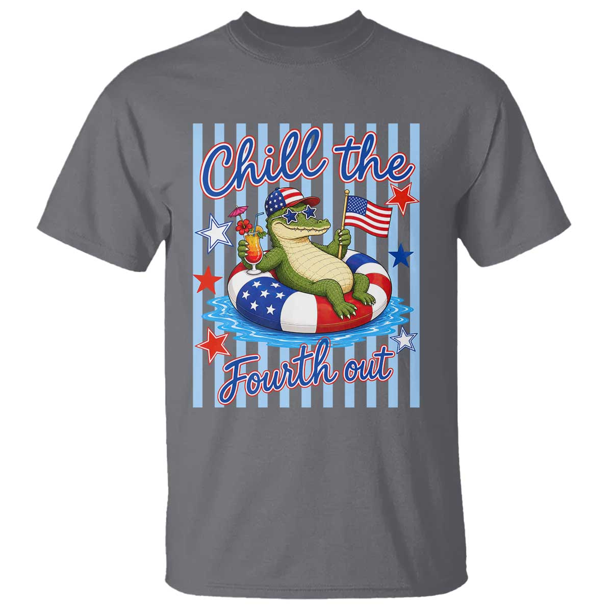 Funny Patriotic Alligator T Shirt Chill The Fourth Out