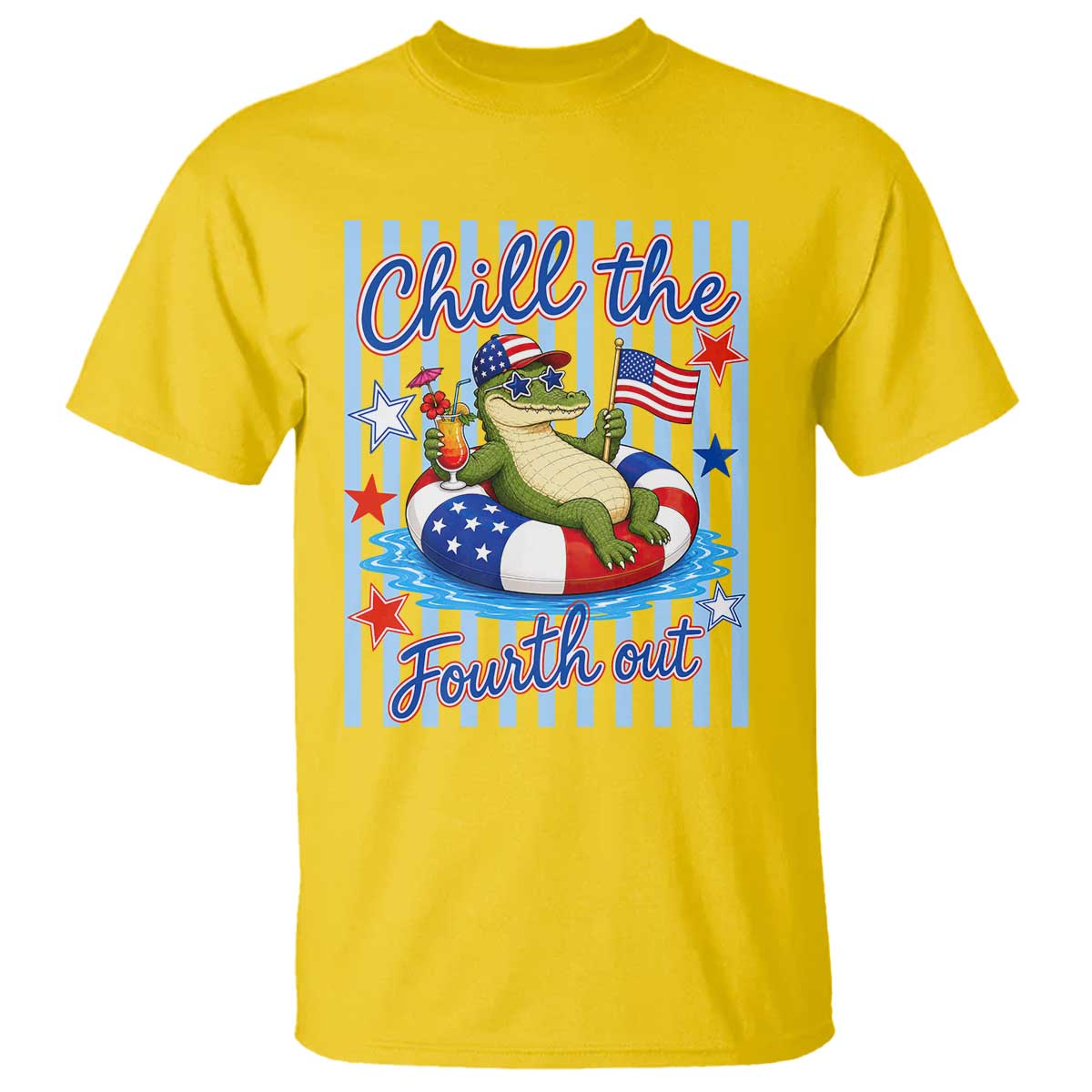 Funny Patriotic Alligator T Shirt Chill The Fourth Out