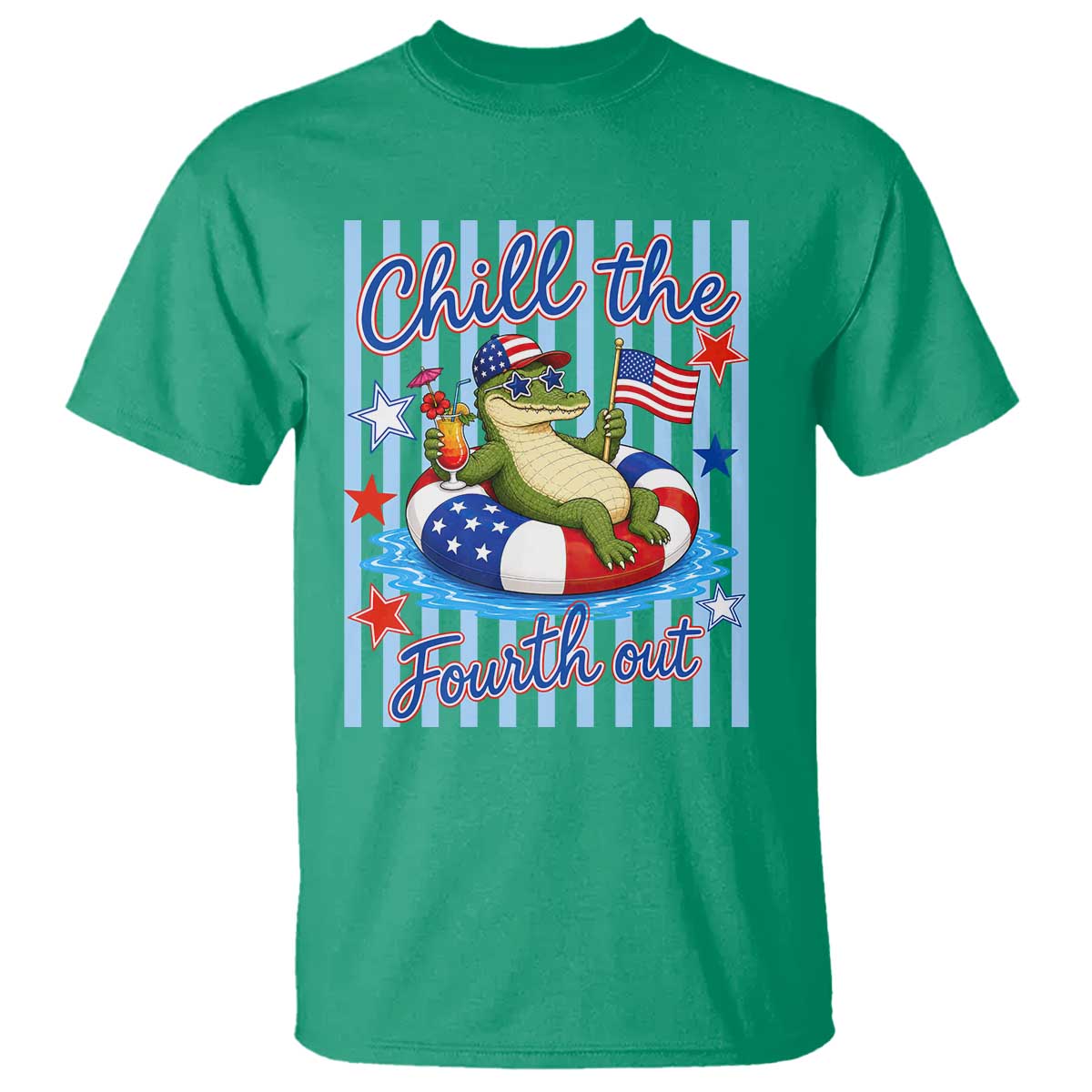 Funny Patriotic Alligator T Shirt Chill The Fourth Out