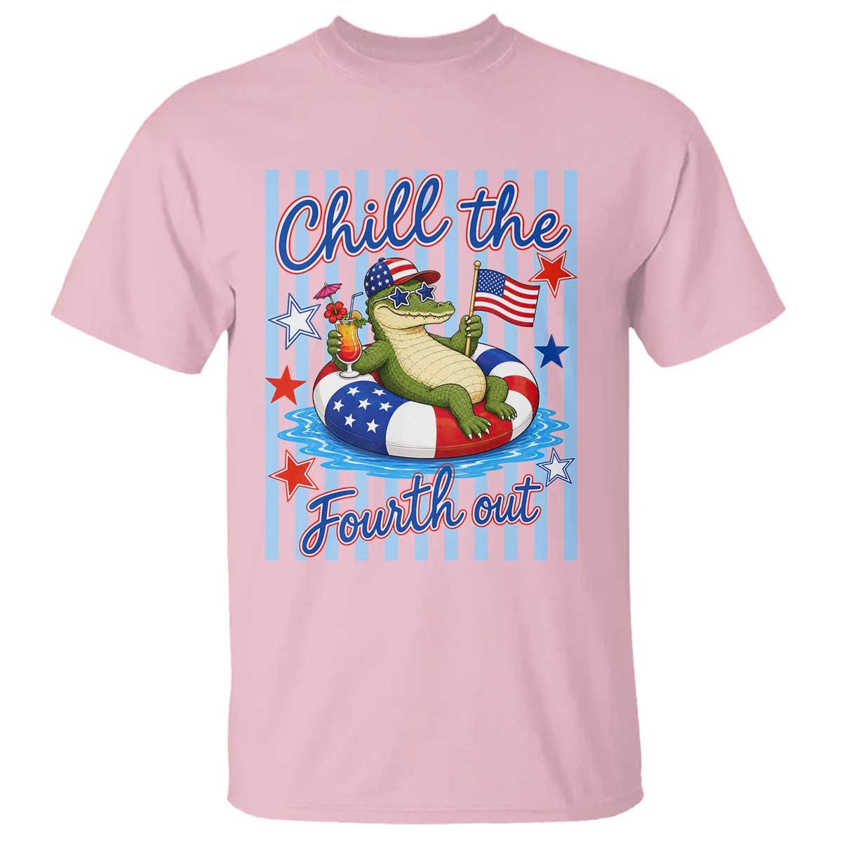 Funny Patriotic Alligator T Shirt Chill The Fourth Out