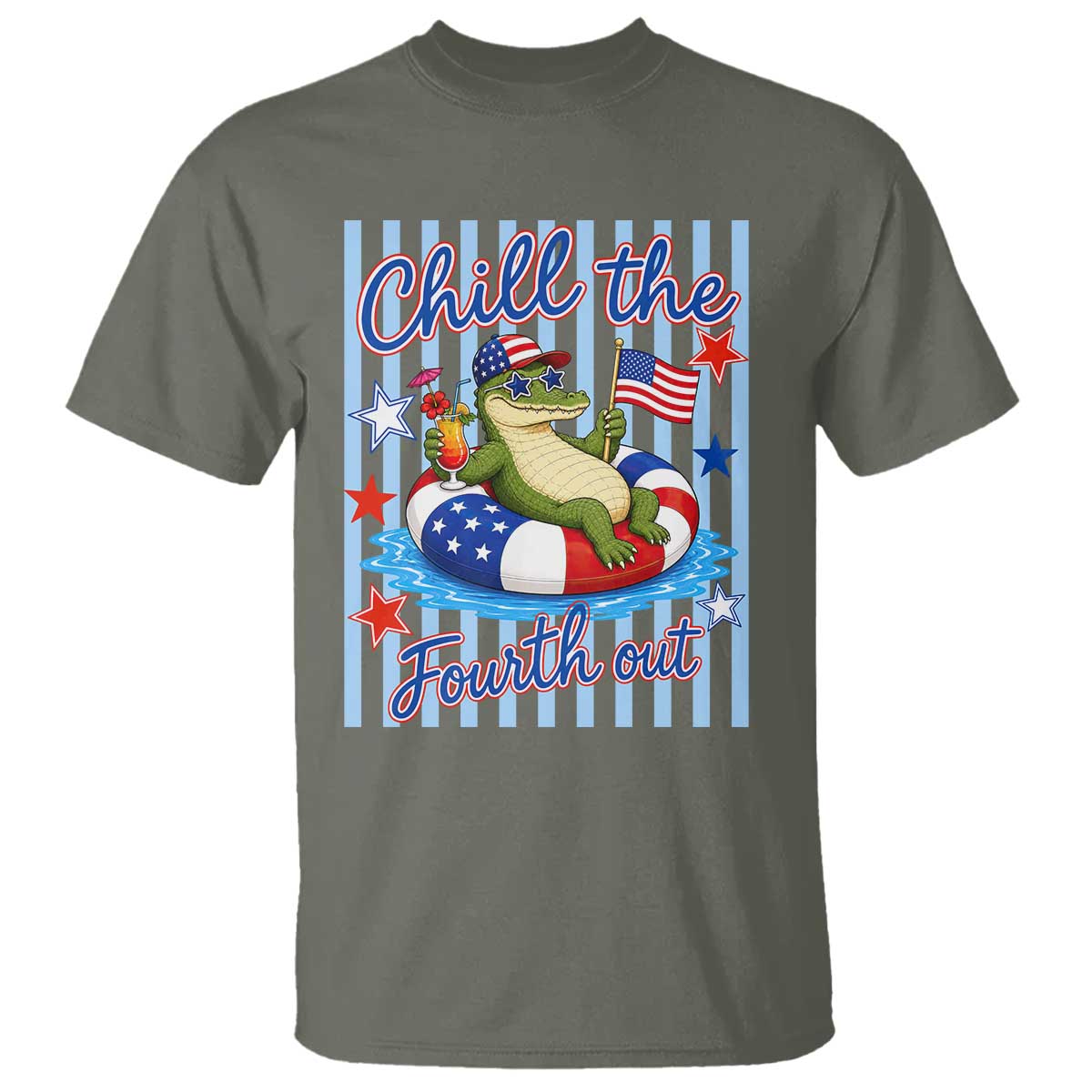 Funny Patriotic Alligator T Shirt Chill The Fourth Out